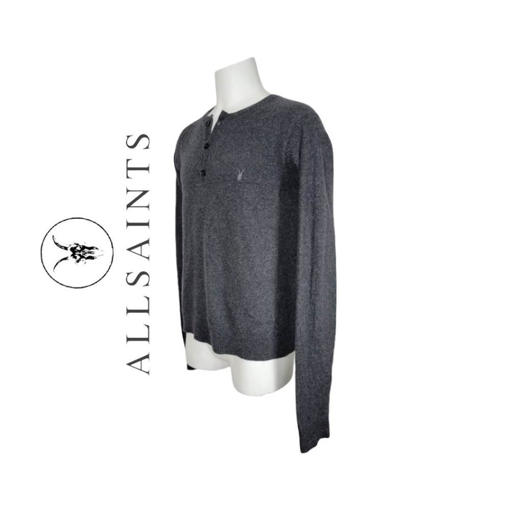 ALLSAINTS Tallin Grandad Blended Wool 3 Button Sweater Men's XL - Dark Gray